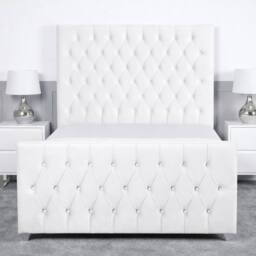 Living Comfort Bedz Vertex Plush Velvet Upholstered Bed Slatted Base with 48Inch Headboard in White - Size: Super King - thumbnail 2