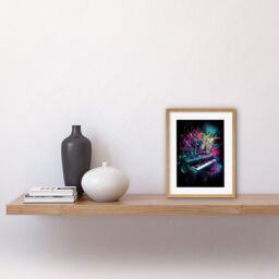 "Artery8 Wall Art Print Melodic Explosion Piano Bursting in Vibrant Colours Modern Acrylic Paint Painting Artwork Framed 9X7 Inch - Size: W7"" x H9""" - thumbnail 2