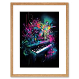 "Artery8 Wall Art Print Melodic Explosion Piano Bursting in Vibrant Colours Modern Acrylic Paint Painting Artwork Framed 9X7 Inch - Size: W7"" x H9""" - thumbnail 1