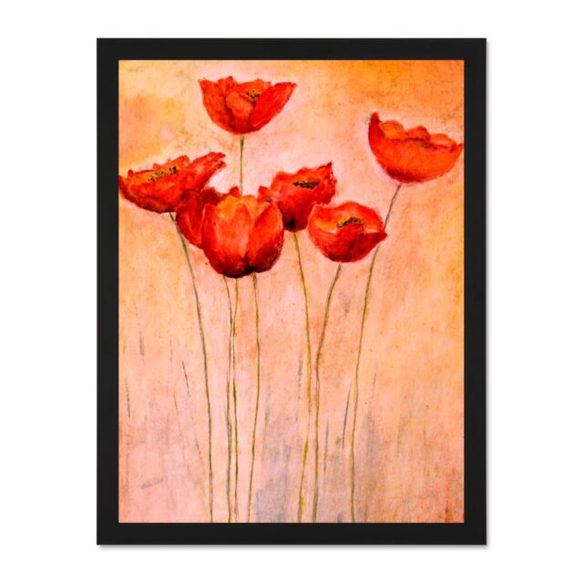 "Artery8 Wall Art Print Flower Red Poppies Painting Large Large Framed Wall Décor Art in White - Size: W18"" x H24""" - image 1