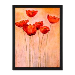 "Artery8 Wall Art Print Flower Red Poppies Painting Large Large Framed Wall Décor Art in White - Size: W18"" x H24""" - thumbnail 1
