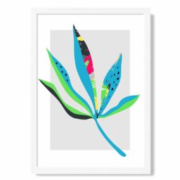 ARTZE Palm Leaf Blue & Green Abstract Minimalist Framed Print SIZE: A4 with White Frame in Mid Blue - thumbnail 1
