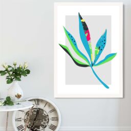 ARTZE Palm Leaf Blue & Green Abstract Minimalist Framed Print SIZE: A4 with White Frame in Mid Blue - thumbnail 2