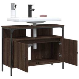 Berkfield Home Sturdy Bathroom Sink Cabinet Brown Oak 80x30x60 cm Engineered Wood - Size: 80 x 30 x 60 cm - thumbnail 4