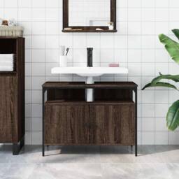 Berkfield Home Sturdy Bathroom Sink Cabinet Brown Oak 80x30x60 cm Engineered Wood - Size: 80 x 30 x 60 cm - thumbnail 1