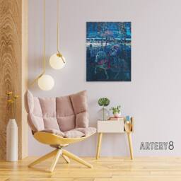 "Artery8 Riding Couple in Russian Cityscape Kandinsky Canvas Wall Art Print in Blue - Size: W12"" x H16""" - thumbnail 3