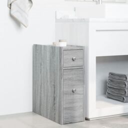 Berkfield Home Narrow Bathroom Cupboard with Wheels Grey Sonoma Engineered Wood - thumbnail 3