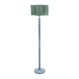 ValueLights Bobbins Powder Blue Floor Lamp with Ruched Pleated Drum Lamp Shade & LED Bulb in Pale Green - thumbnail 2
