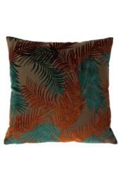Paoletti Palm Grove Velvet Jacquard Fern Cushion in Teal - Size: 50 cm x 50 cm