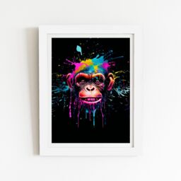 "Warren Reed - Designer Multi Coloured Monkey Face Splashart Framed Art Print in White - Size: W20"" x H30""" - thumbnail 2