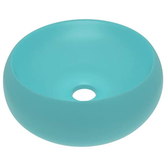 Berkfield Home Luxury Wash Basin Round Matt Light Green 40x15 cm Ceramic in Aqua - image 1