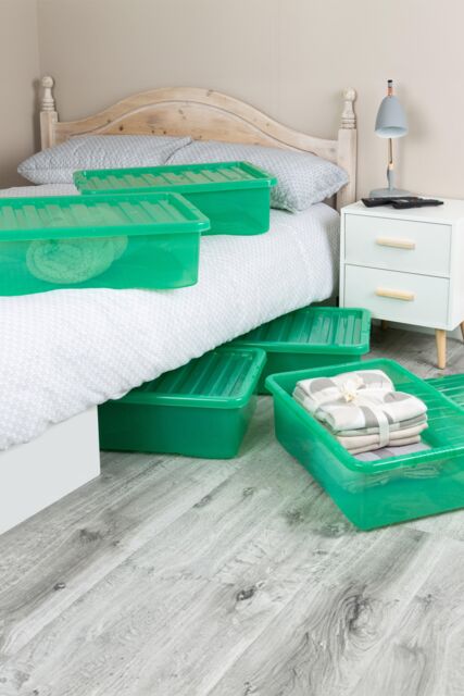 Wham Crystal 5 x 32L Stackable Plastic Storage Boxes with Lids in Green - image 1