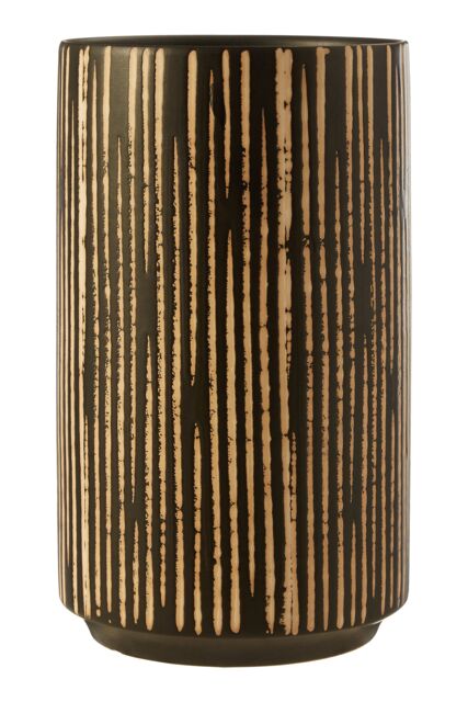 Orsina Large Black & Cream Ceramic Vase for Home Decor, Handcrafted Modern Tall Cylindrical Vase In Black & Cream in White - image 1