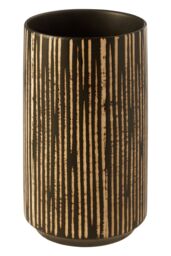 Orsina Large Black & Cream Ceramic Vase for Home Decor, Handcrafted Modern Tall Cylindrical Vase In Black & Cream in White - thumbnail 3