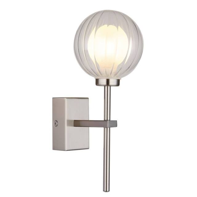 Netlighting Ander Globe Wall Lights Nickel Matt IP44 Ball Clear Glass Shade 1x G9 in Grey - image 1
