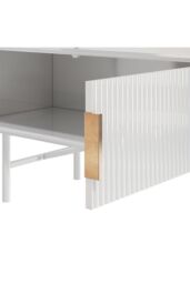 Living and Home White Striped Wooden TV Stand - thumbnail 4