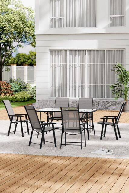 Living and Home 6-Seater Outdoor Garden Dining Table Set in Black