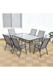 Living and Home 6-Seater Outdoor Garden Dining Table Set in Black - thumbnail 3