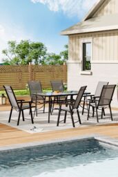 Living and Home 6-Seater Outdoor Garden Dining Table Set in Black - thumbnail 2
