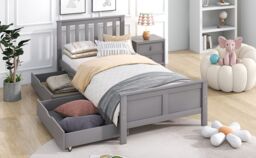 HomeTouch Fiona Solid Wood Single Bed Frame with 2 Storage Drawers Grey, 3FT in Grey - thumbnail 5