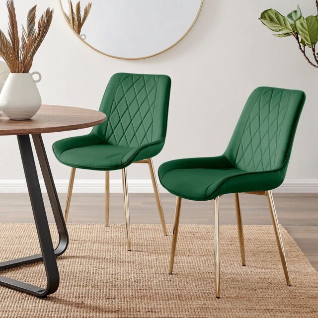 FurnitureboxUK Set of 2 Pesaro Luxury Soft Touch Diamond Pattern Velvet Dining Chairs With Gold Chrome Metal Legs in Green - image 1