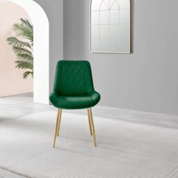 FurnitureboxUK Set of 2 Pesaro Luxury Soft Touch Diamond Pattern Velvet Dining Chairs With Gold Chrome Metal Legs in Green - thumbnail 3