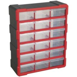 Loops 375 x 165 x 470mm 18 Drawer Parts Cabinet - RED - Wall Mounted / Standing Box - thumbnail 3