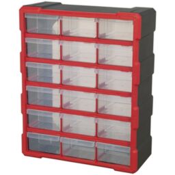 Loops 375 x 165 x 470mm 18 Drawer Parts Cabinet - RED - Wall Mounted / Standing Box - thumbnail 4
