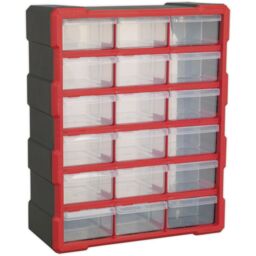 Loops 375 x 165 x 470mm 18 Drawer Parts Cabinet - RED - Wall Mounted / Standing Box - thumbnail 5