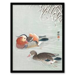 Artery8 Two Mandarin Ducks in Snow Vintage Japan Framed Wall Art Print Koson - Size: A4 - thumbnail 1