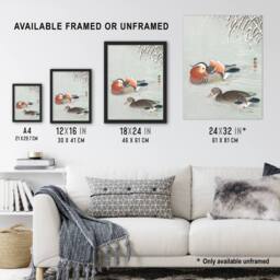 Artery8 Two Mandarin Ducks in Snow Vintage Japan Framed Wall Art Print Koson - Size: A4 - thumbnail 3