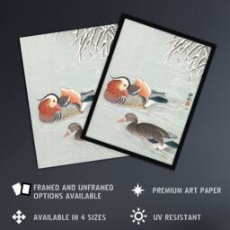 Artery8 Two Mandarin Ducks in Snow Vintage Japan Framed Wall Art Print Koson - Size: A4 - thumbnail 2