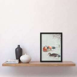 Artery8 Two Mandarin Ducks in Snow Vintage Japan Framed Wall Art Print Koson - Size: A4 - thumbnail 4