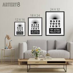 "Artery8 Hate Your Job Try Astral Projection Funny Cheeky Framed Canvas Art in White - Size: W12"" x H16""" - thumbnail 4