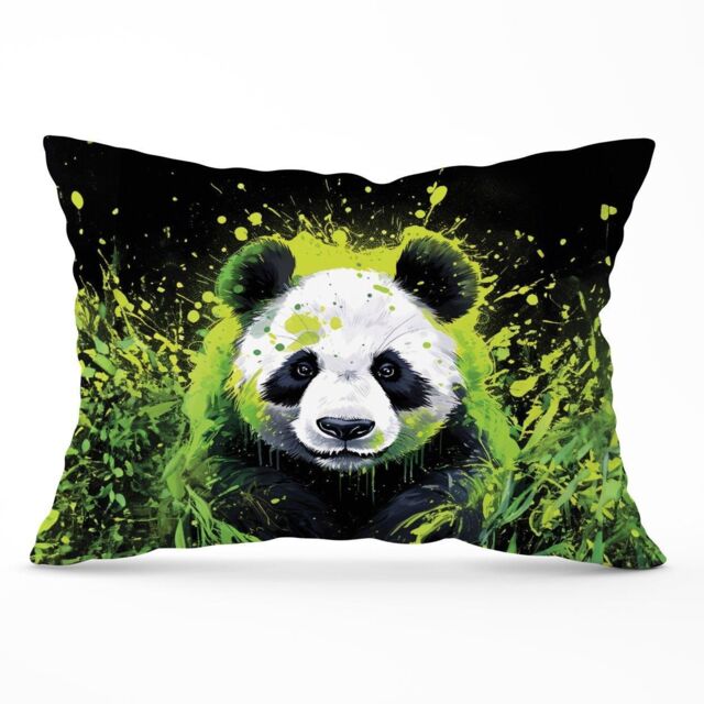 Warren Reed - Designer Green Splashart Panda Face Cushions - Size: 60 cm x 60 cm - image 1