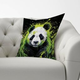 Warren Reed - Designer Green Splashart Panda Face Cushions - Size: 60 cm x 60 cm - thumbnail 2