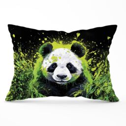 Warren Reed - Designer Green Splashart Panda Face Cushions - Size: 60 cm x 60 cm - thumbnail 1