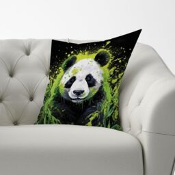 Warren Reed - Designer Green Splashart Panda Face Cushions - Size: 60 cm x 60 cm - thumbnail 3