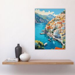 Artery8 Amalfi Coast Artwork Blue Orange Green Italy Coastal Village Landscape Large Wall Unframed Art Poster Print Thick Paper 18X24 Inch - thumbnail 4