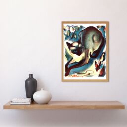 "Artery8 Wall Art Print Siamese Cat Flower & Butterfly Animal Linocut Colourful Art Framed in Light Oak - Size: W12"" x H16""" - thumbnail 2
