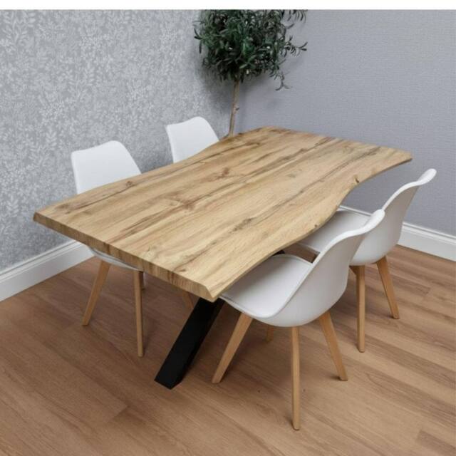 KOSY KOALA Modern Dining Table with 4 White plastic Chairs with faux leather seat in Brown - image 1