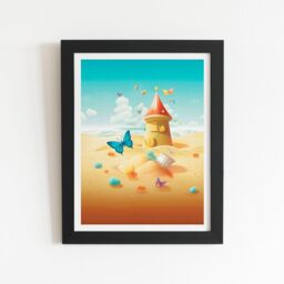 "Warren Reed - Designer Butterflies On A Beach Holiday Framed Art Print in Black - Size: W8"" x H10""" - thumbnail 1