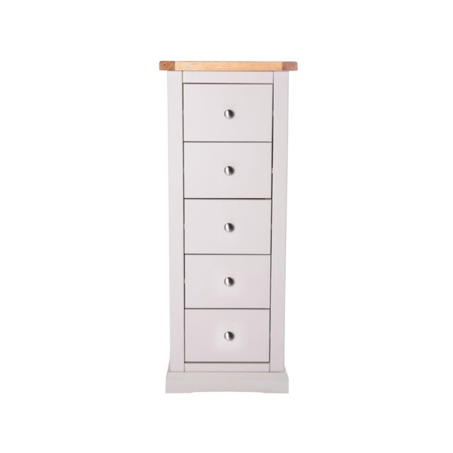 Cabinet Bits Loreo 5 Drawer Narrow Chest of Drawers Chrome Knob in Light Grey - image 1