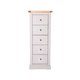 Cabinet Bits Loreo 5 Drawer Narrow Chest of Drawers Chrome Knob in Light Grey - thumbnail 1