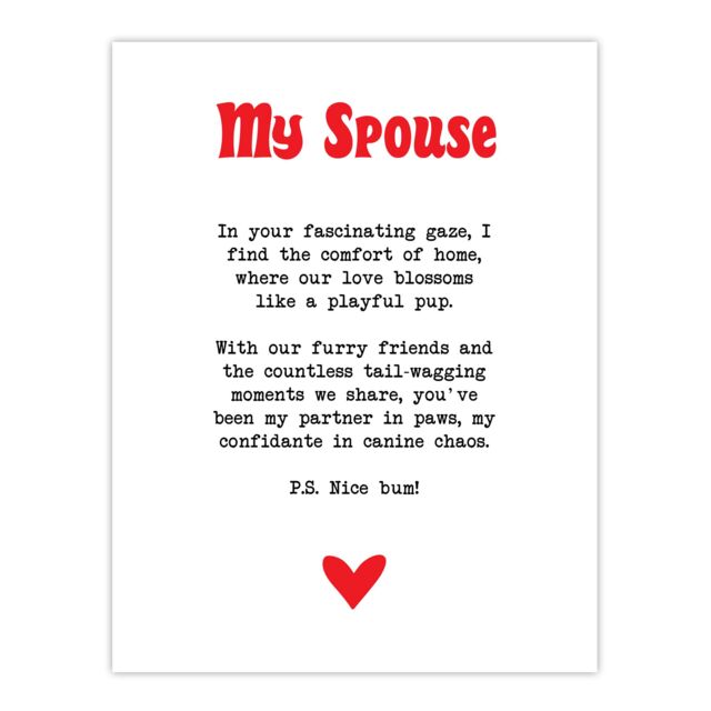 "Artery8 Love Poem Dog Lover Spouse Romantic Poetry Fun Wall Art Print in White - Size: W24"" x H32""" - image 1
