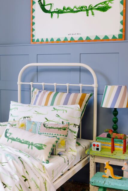 Wee Blue Bell 'Stick Crocs' Fitted Sheet in Green - Size: Double - image 1