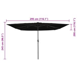 Berkfield Home Square Garden Umbrella with LED Lights 295x245 cm Black - thumbnail 8