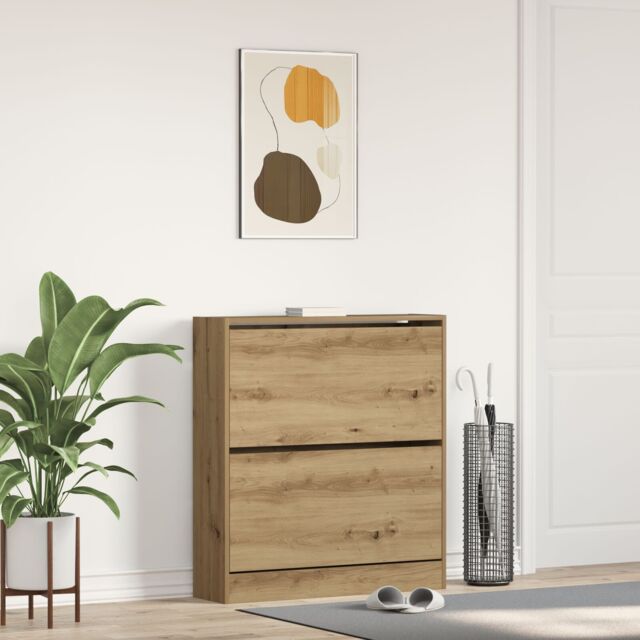 Berkfield Home Shoe Cabinet with Flip Drawer Smoked Oak 80x21x87, 5 cm in Brown - image 1