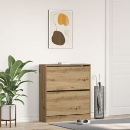Berkfield Home Shoe Cabinet with Flip Drawer Smoked Oak 80x21x87, 5 cm in Brown - thumbnail 1