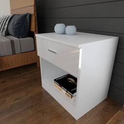 FORGEVIO Bedroom Furniture Set High Gloss White Beside Table Storage Cabinet - thumbnail 4